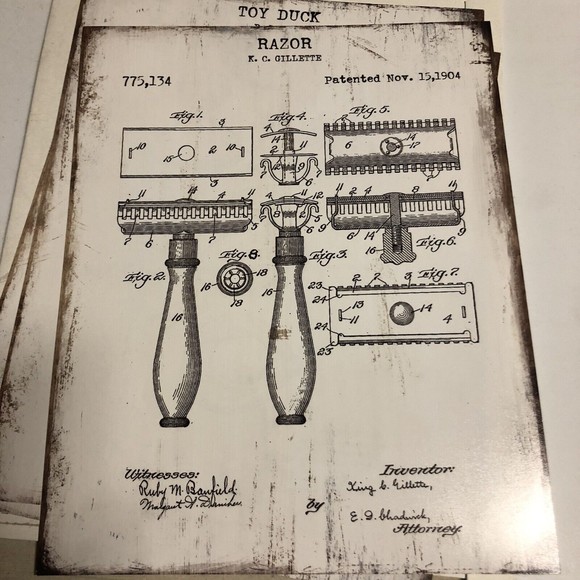 4 Lot Vintage Bathroom Wall Decor 8x10 Prints Toilet Razor Duck Patent Art Photo - Picture 4 of 7